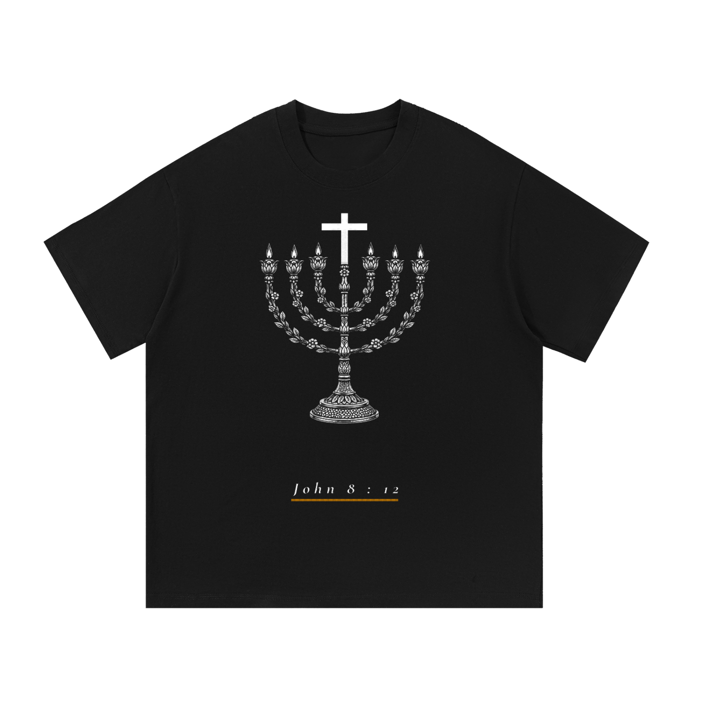 Light of the World Tee — John 8:12 Menorah Cross | Nexus Luxora